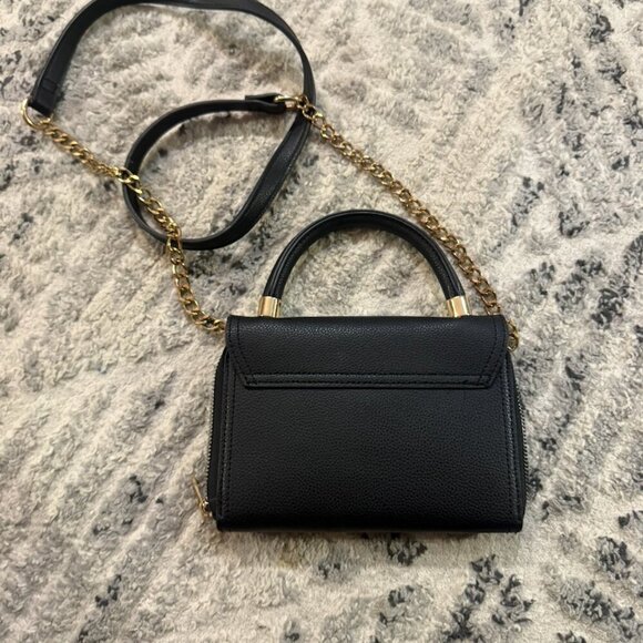 Small Black Satchel Wallet Gold Chain Purse Handbag Zipper Crossbody - Picture 2 of 10